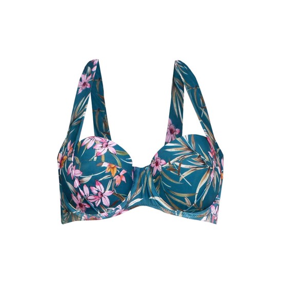 Apple Γυναικείο Top Μαγιό Push Up Πετρόλ Floral