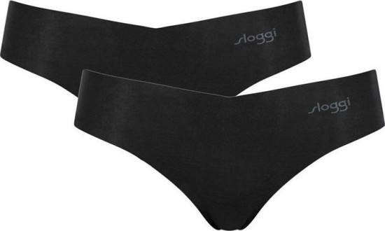 Sloggi Zero Cotton H Γυναικεία Hipstring Χωρίς Ραφές 2 Τεμάχια Μαύρα